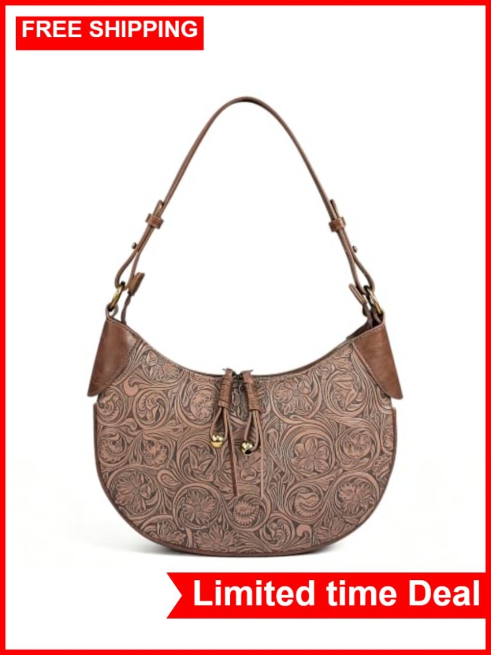 Vegan Leather Hobo Shoulder Bag, Vintage Crescent Purse with Adjustable Strap